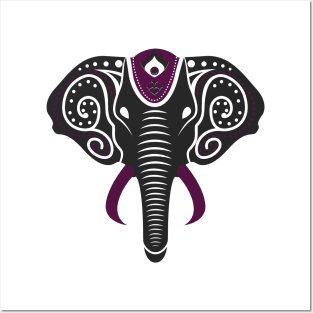 Geometric Mandala Elephant Purple Henna Design Posters and Art